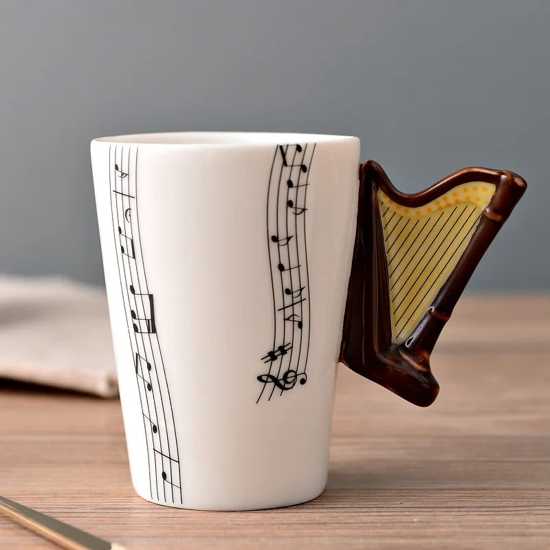 Novelty Violin Guitar Trumpet Clarinet Wooden Guitar Harp Piano Music Note Mug Coffee Tea Ceramic Mugs Drinkware Gift