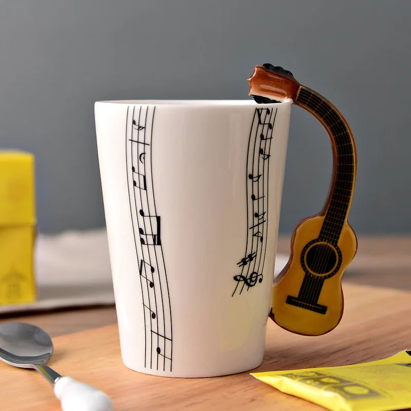 Novelty Violin Guitar Trumpet Clarinet Wooden Guitar Harp Piano Music Note Mug Coffee Tea Ceramic Mugs Drinkware Gift