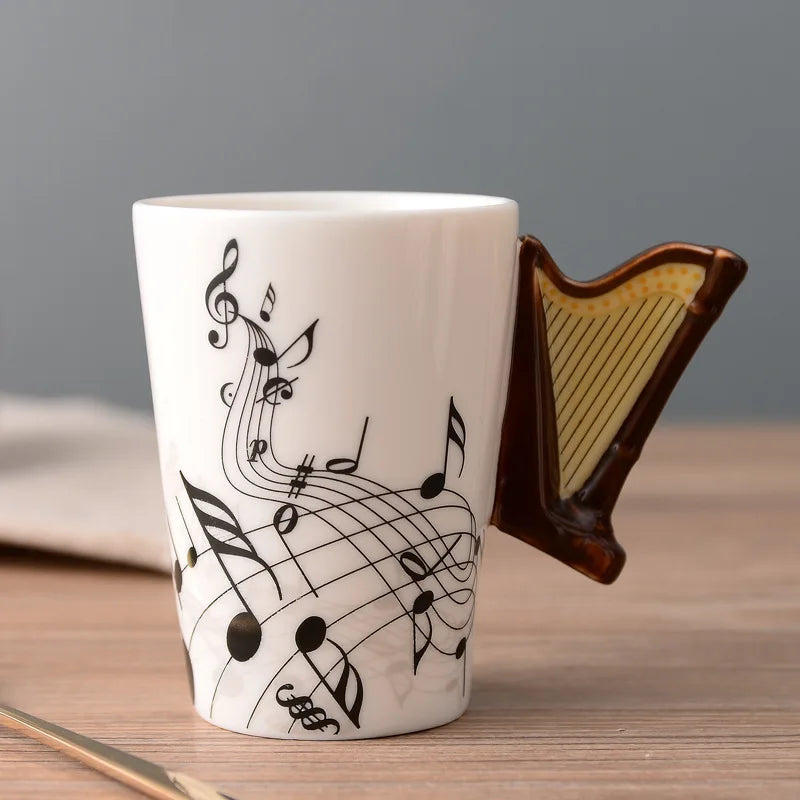 Novelty Violin Guitar Trumpet Clarinet Wooden Guitar Harp Piano Music Note Mug Coffee Tea Ceramic Mugs Drinkware Gift