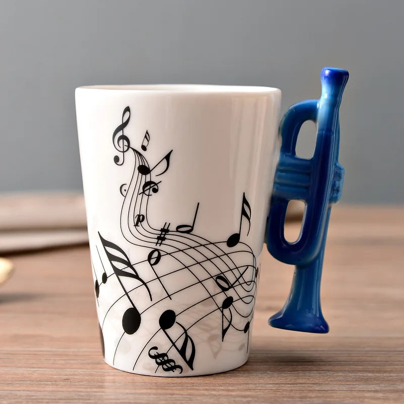 Novelty Violin Guitar Trumpet Clarinet Wooden Guitar Harp Piano Music Note Mug Coffee Tea Ceramic Mugs Drinkware Gift