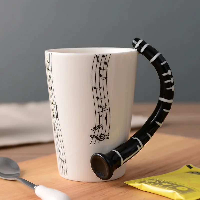 Novelty Violin Guitar Trumpet Clarinet Wooden Guitar Harp Piano Music Note Mug Coffee Tea Ceramic Mugs Drinkware Gift