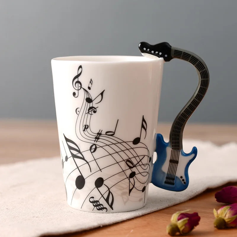 Novelty Violin Guitar Trumpet Clarinet Wooden Guitar Harp Piano Music Note Mug Coffee Tea Ceramic Mugs Drinkware Gift