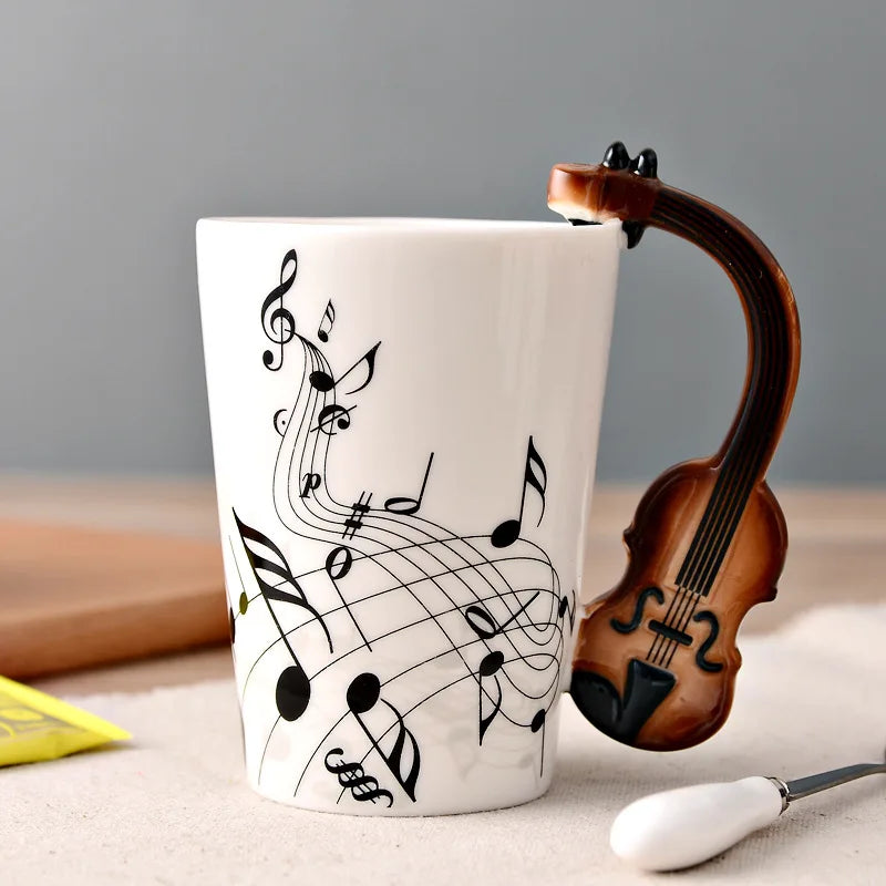 Novelty Violin Guitar Trumpet Clarinet Wooden Guitar Harp Piano Music Note Mug Coffee Tea Ceramic Mugs Drinkware Gift