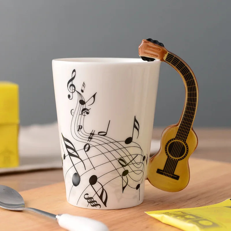 Novelty Violin Guitar Trumpet Clarinet Wooden Guitar Harp Piano Music Note Mug Coffee Tea Ceramic Mugs Drinkware Gift