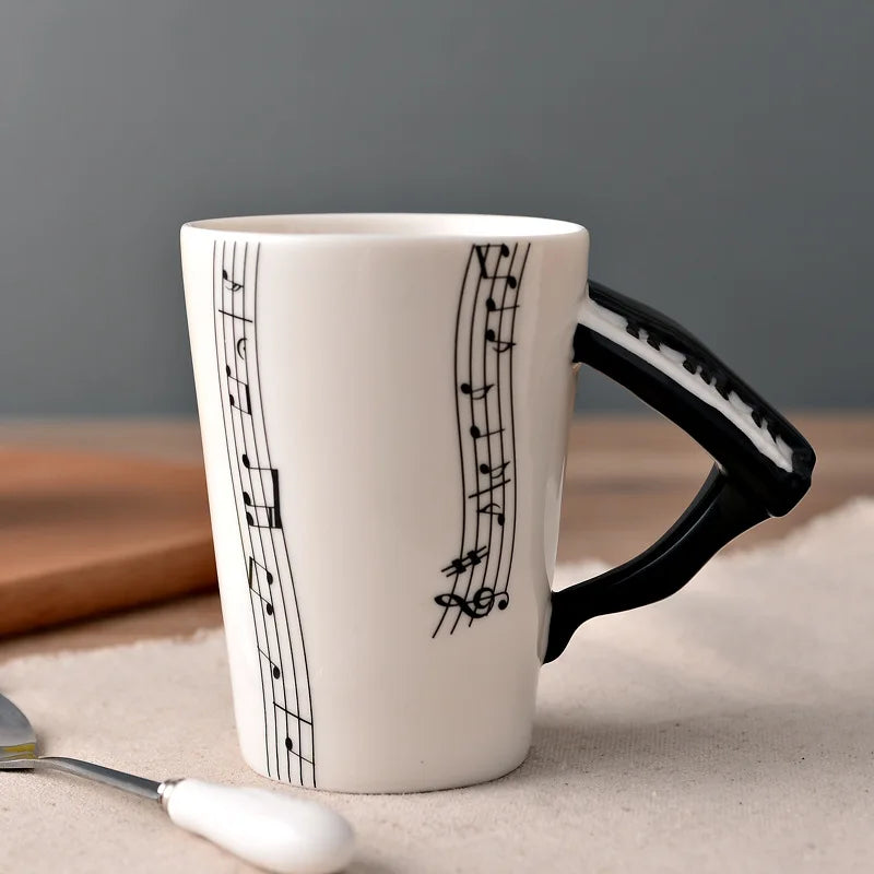 Novelty Violin Guitar Trumpet Clarinet Wooden Guitar Harp Piano Music Note Mug Coffee Tea Ceramic Mugs Drinkware Gift