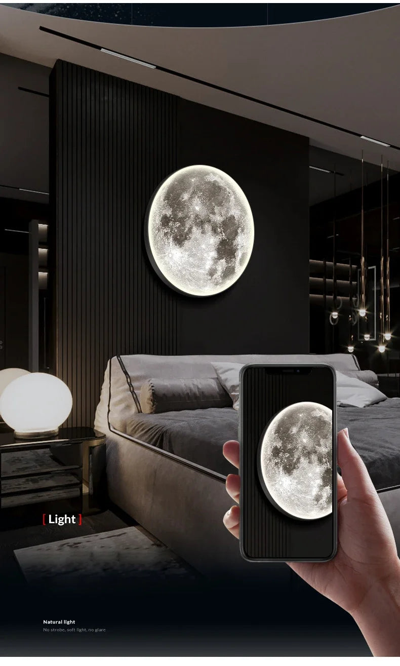 Modern 3D Moon Led Wall Lamp Living Room Background Light Home Decor Lamparas Bedroom Bedside Lighting Corridor Sconce Luminaire