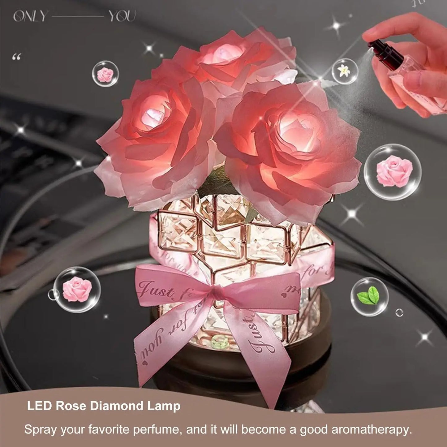 LED Crystal Rose Table Lamp 3 Colors Dimmable Magic Cube Rose Creative Atmosphere Lights Bedroom Bedside Decor Lighting Gift 