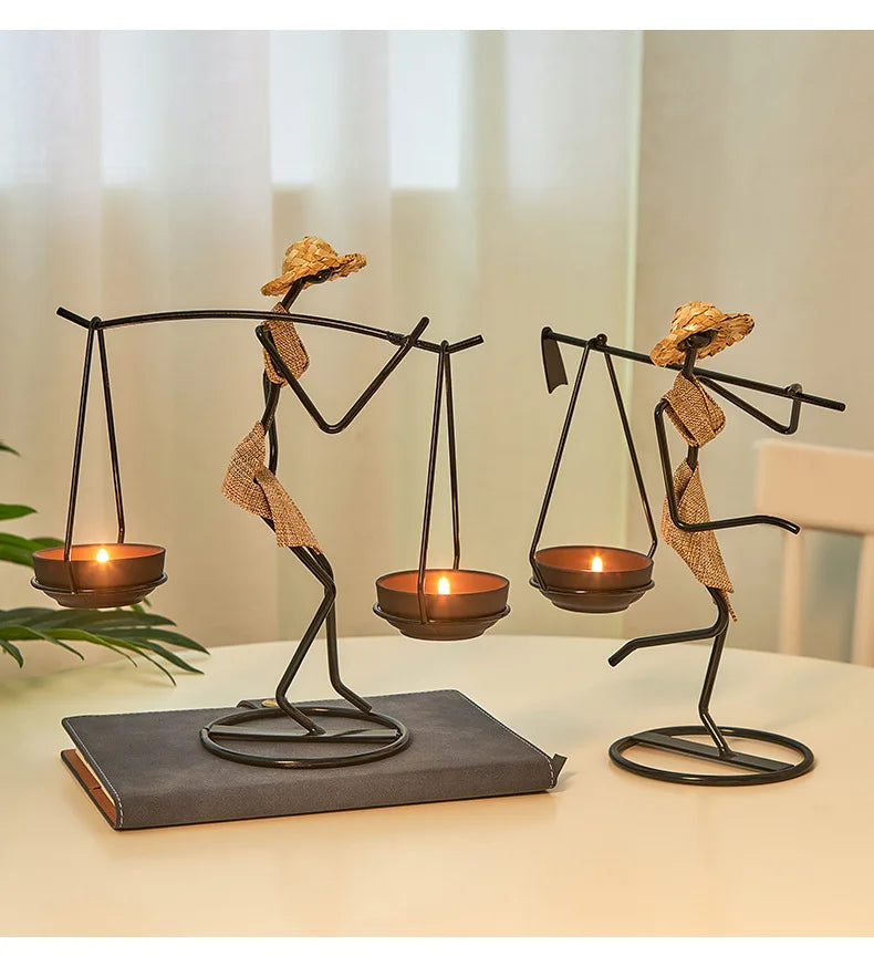 Rustic Wedding Table Centerpiece Decor Living Room Human Figurines Candlestick Gifts Candle Holders Home Decoration Accessories