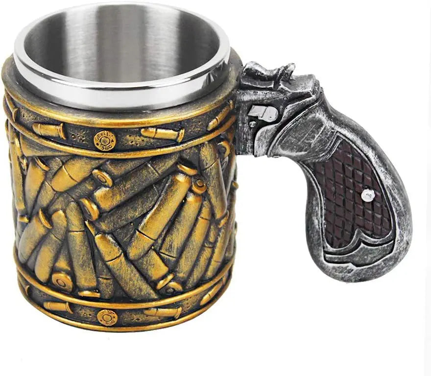 Mugs Coffee Cups Gun Mug with Ammo Bullet Design Beer Stainless steeland Resin Drinkware Fathers Birthday Day Gifts 400ML
