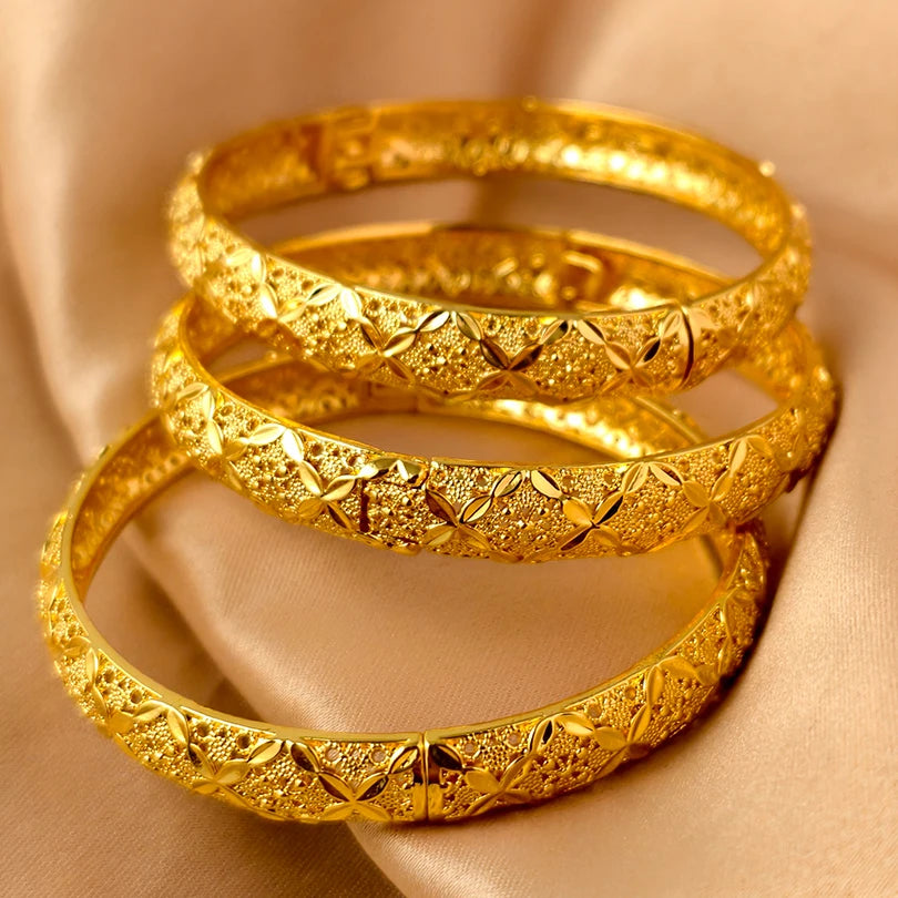 Dubai Gold Plated Bangles For Women Fashion Round Bracelet Flower Bracelet Feast Bijoux
