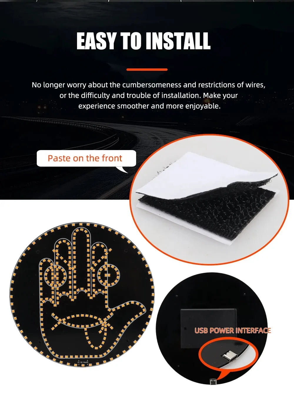 Funny LED Expression Gesture Atmospere Lamp With Remote Control Multi-function Display Car Rear Windshield Ambient Mood Light