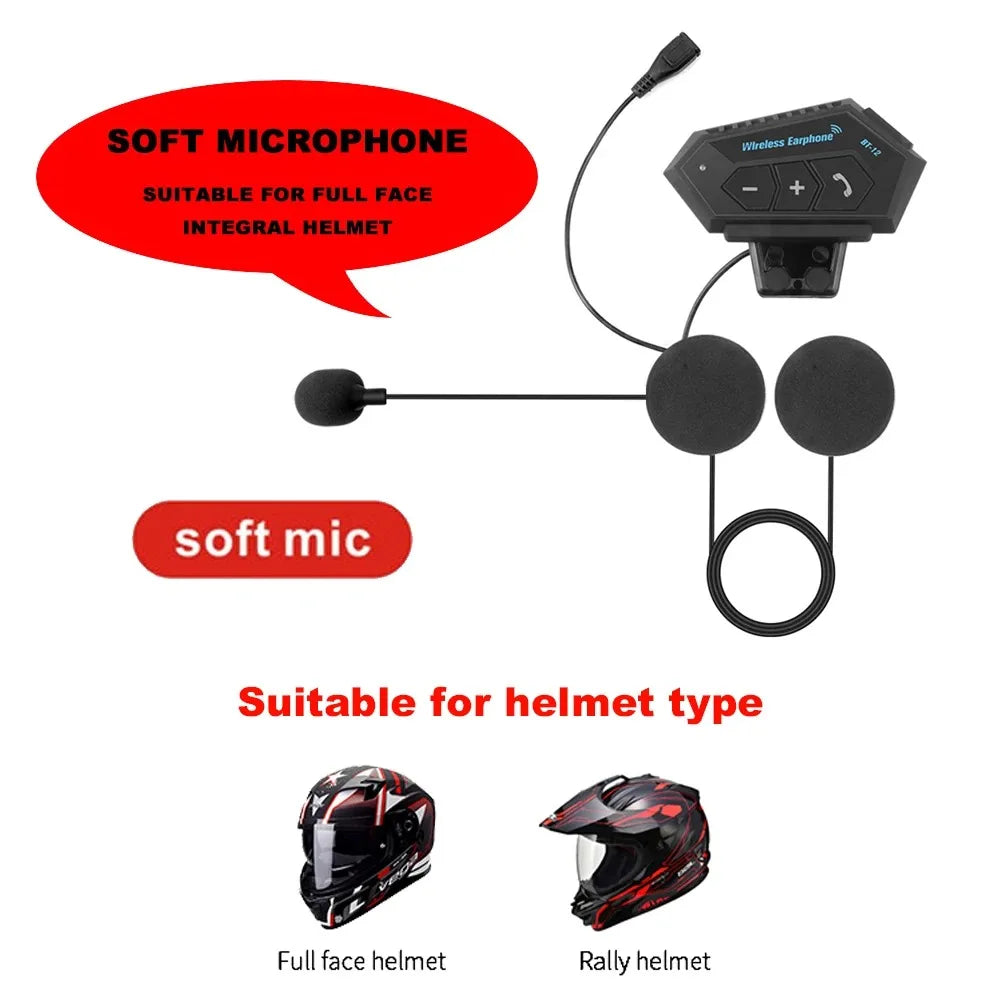 Motorcycle Helmet Headset Bluetooth 5.0 Headphone Wireless Hands-free Call Stereo IP67 Waterproof Earphone Music Player Speaker