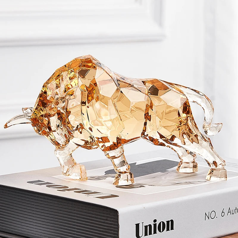 Room Decor Animal Ox Sculpture Ornaments Acrylic Crystal Crafts Statue Living Room Office Desktop Decoration Nordic Artwork Gift