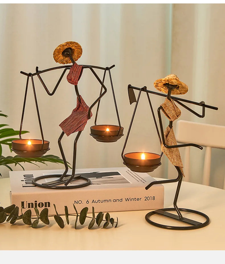Rustic Wedding Table Centerpiece Decor Living Room Human Figurines Candlestick Gifts Candle Holders Home Decoration Accessories