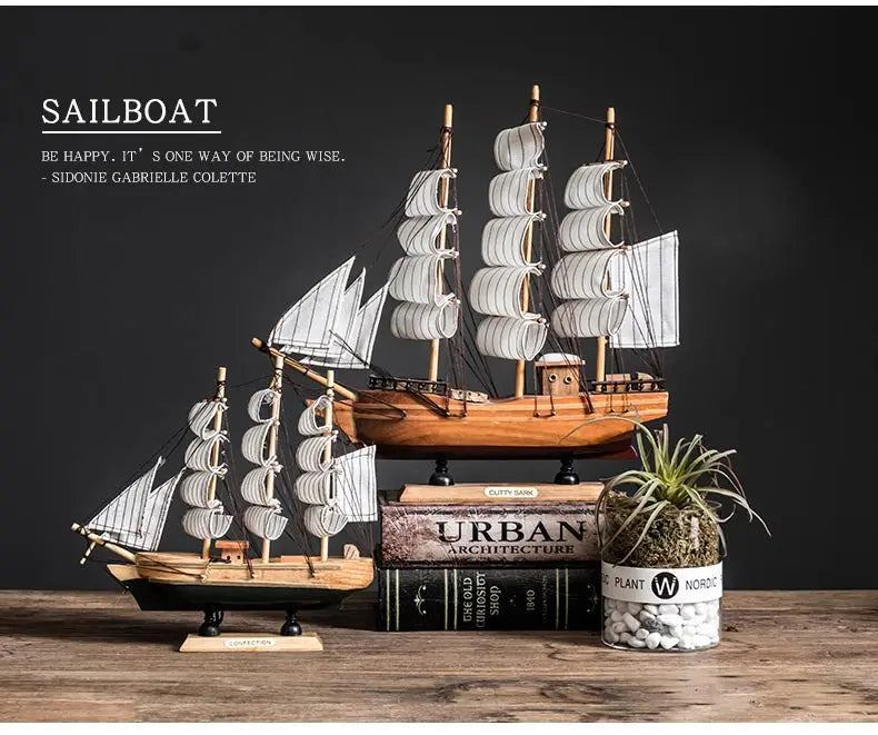 Wooden Sailboat Model home decor Mediterranean Style Home Decoration Accessories Creative Decoration Room Decor Birthday Gift