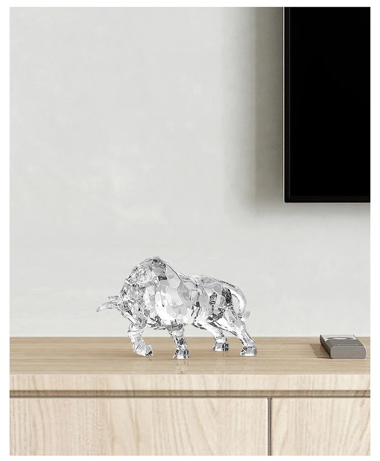 Room Decor Animal Ox Sculpture Ornaments Acrylic Crystal Crafts Statue Living Room Office Desktop Decoration Nordic Artwork Gift