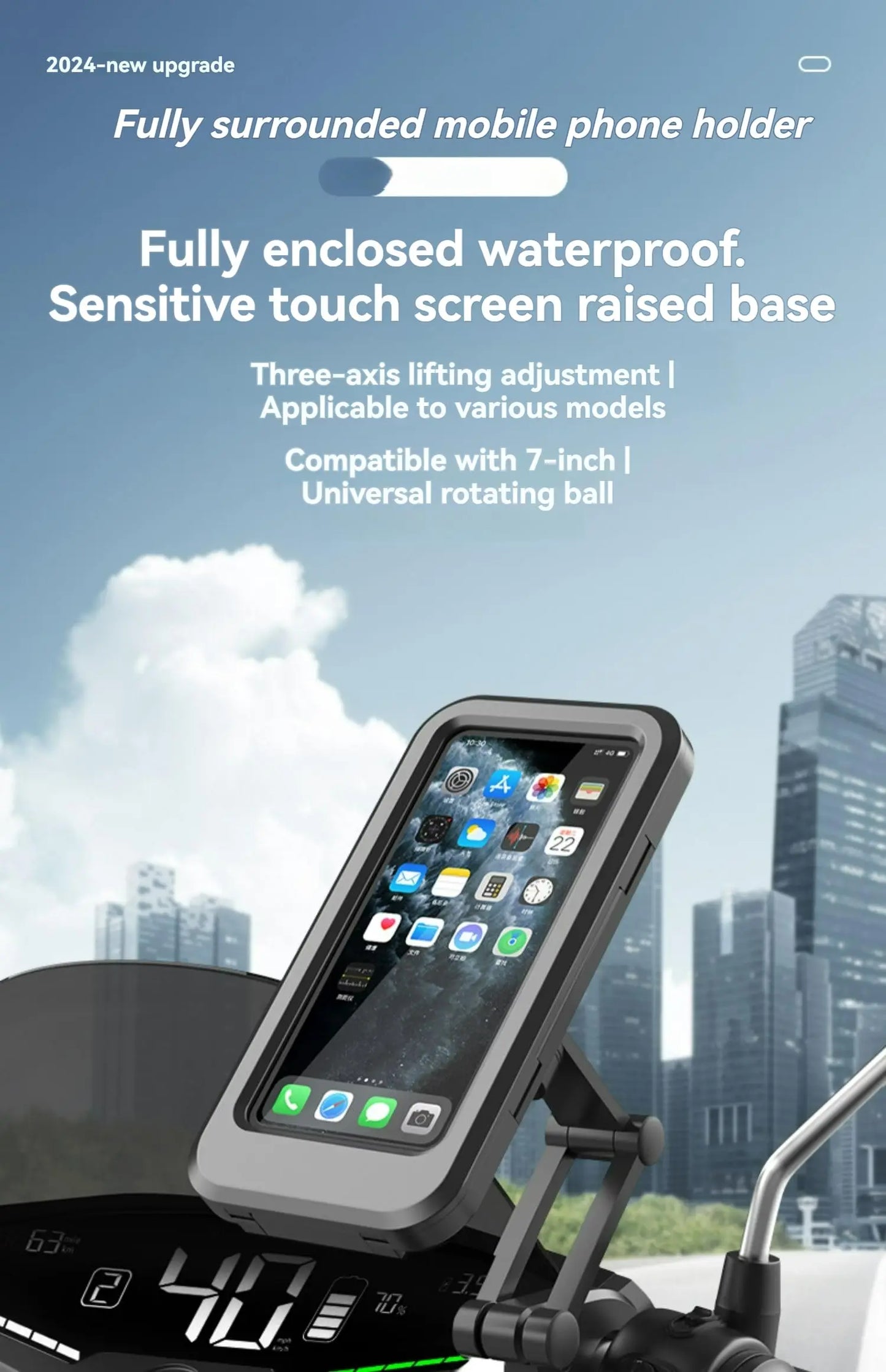 New Adjustable Retractable Bike Phone Holder 360° Rotating Waterproof Anti-Shock Bike/Motorcycle Phone Mount Touchscreen