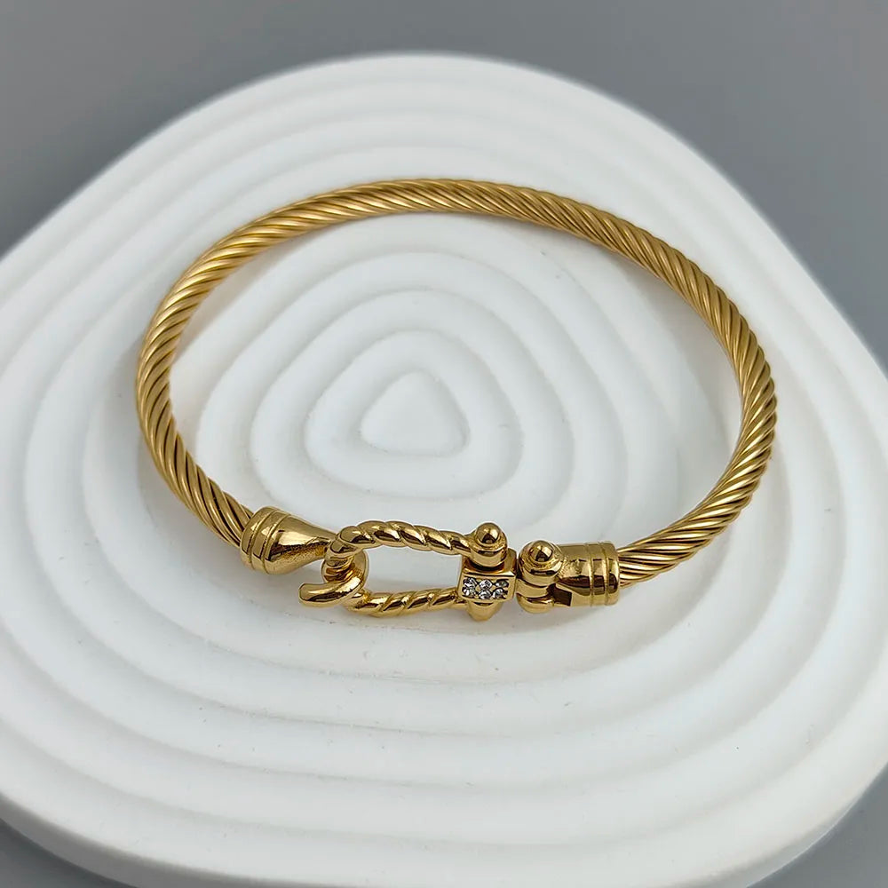 New steel wire button pattern horseshoe gold-plated stainless steel bracelet 18K, high quality waterproof couple bracelet, wife