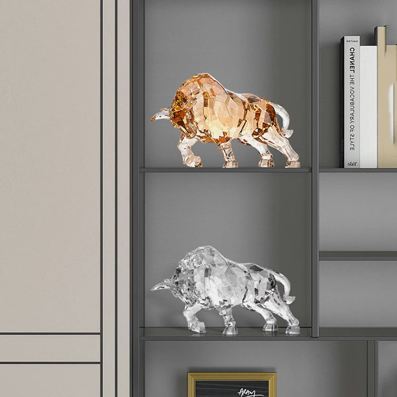 Room Decor Animal Ox Sculpture Ornaments Acrylic Crystal Crafts Statue Living Room Office Desktop Decoration Nordic Artwork Gift