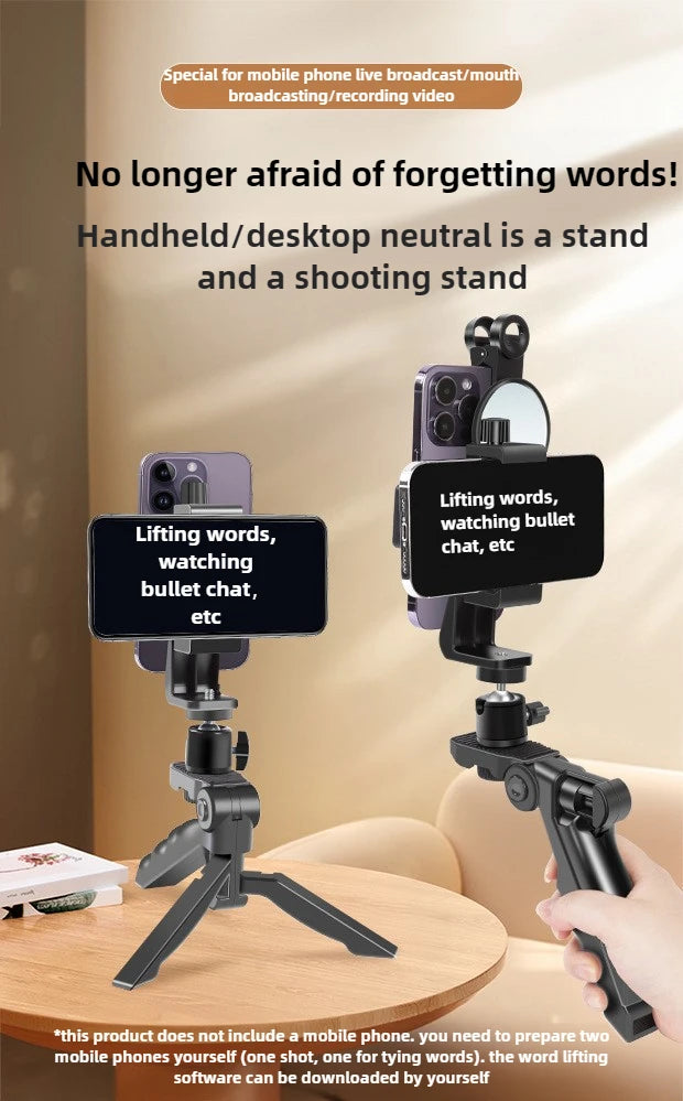 Phone Teleprompter Prompter Clip for Phone Live Broadcast Desktop Handheld Stand Video Subtitle Speech Read Tripod Accessories
