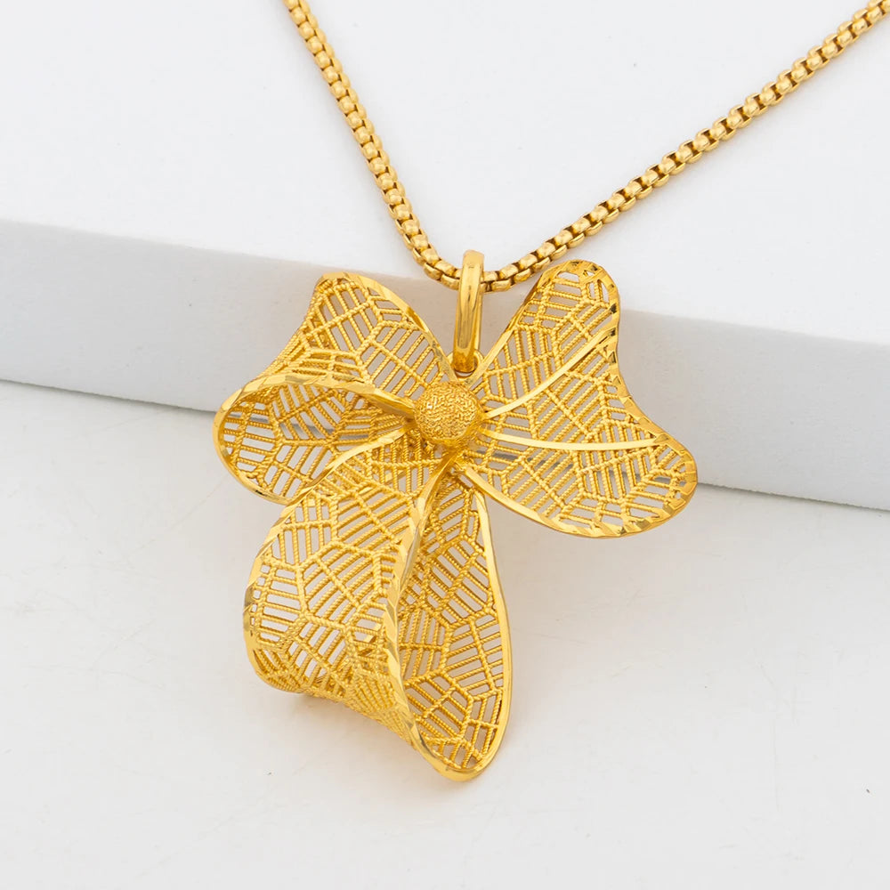 Dubai Jewelry Set for Women 18k Gold Color Bow Tie Pendant Italian African Design Luxury Necklace Earrings Arab Bridal Jewelry