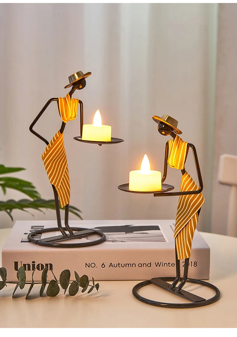 Rustic Wedding Table Centerpiece Decor Living Room Human Figurines Candlestick Gifts Candle Holders Home Decoration Accessories
