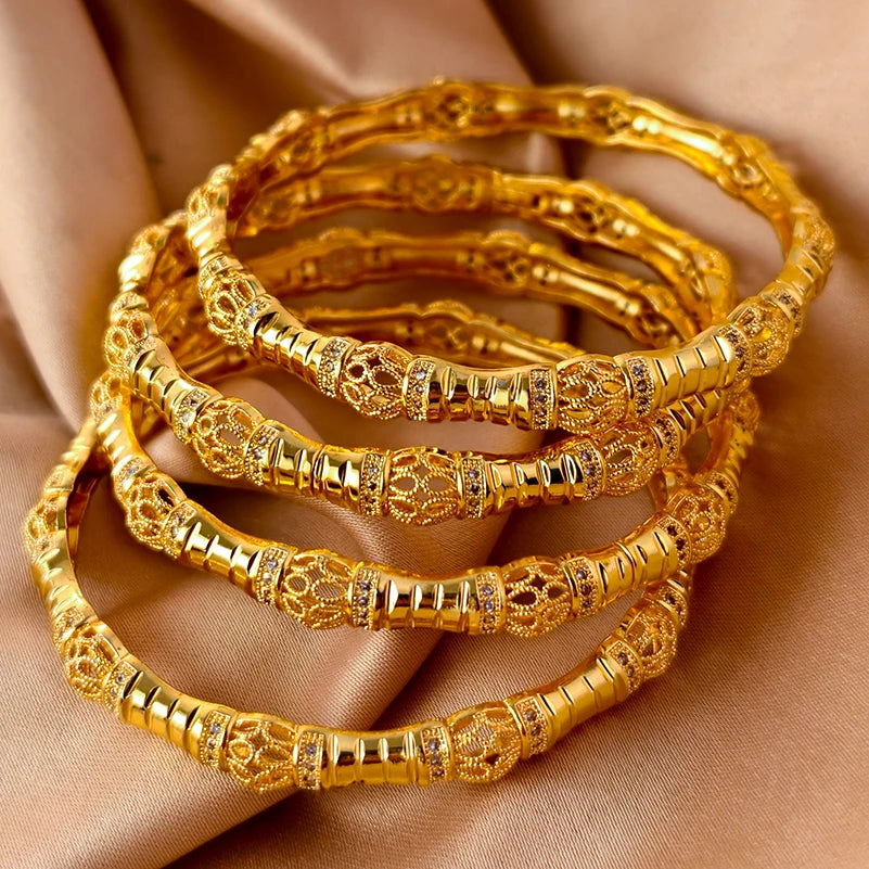 Dubai Gold Plated Bangles For Women Fashion Round Bracelet Flower Bracelet Feast Bijoux