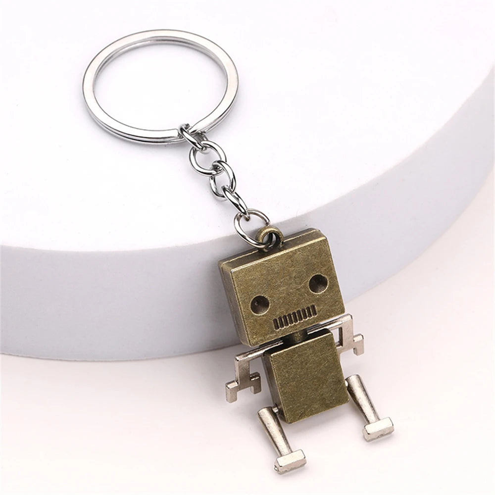 Vintage Mechanical Screw Robot Keychain Creative Movable Joint Steampunk Robot Car Key Holder For Men Backpack Pendants