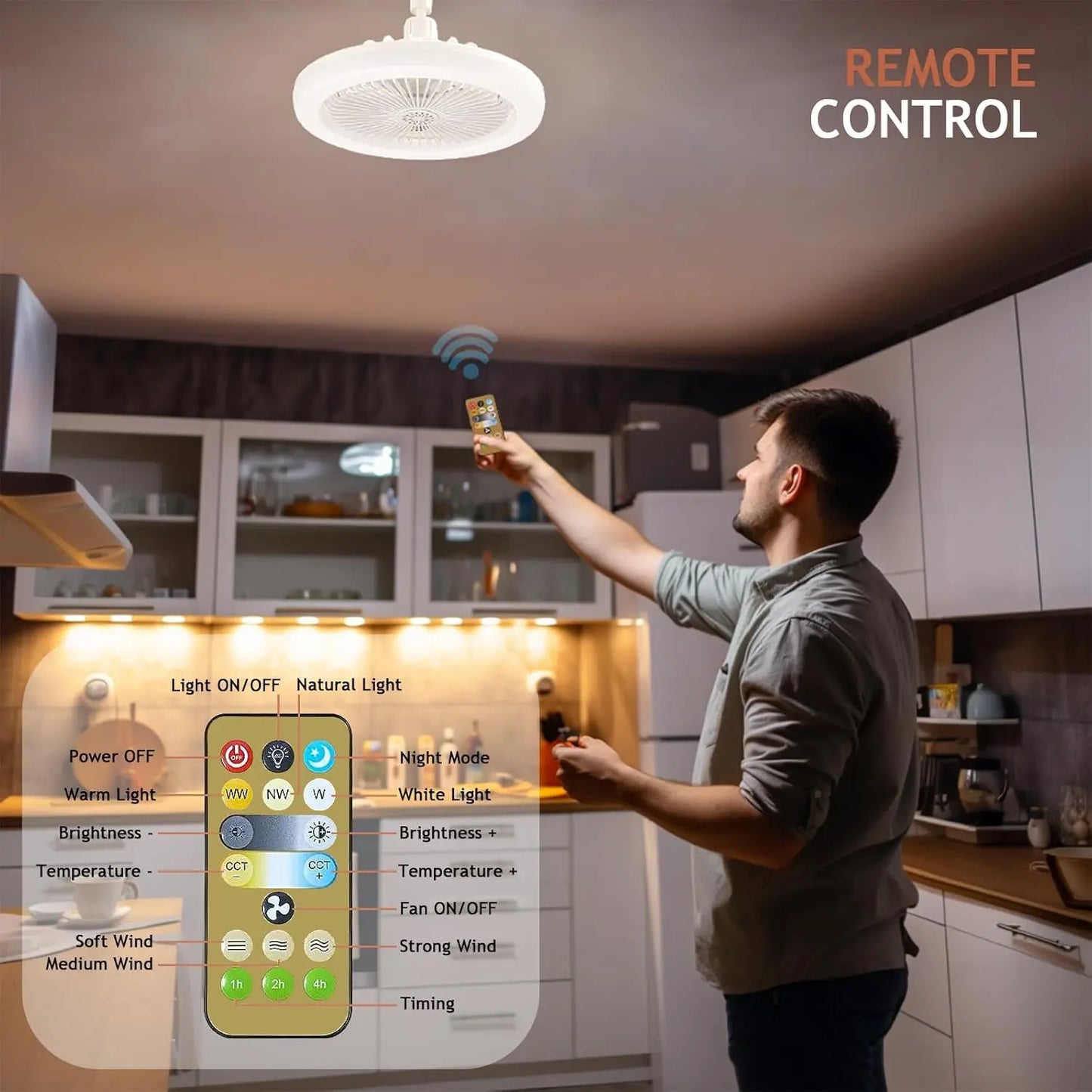 Modern Indoor 30W Ceiling Fan Lamp 360°Rotating with Remote Control E27 Living Room Bedroom Lighting LED Decorative Lights 2in1