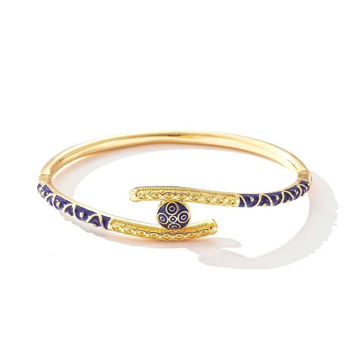 Ajojewel Golden Dubai Bride Jewelry Set Blue Enamel Bangle Ring Adjustable Bangles For Woman 2024