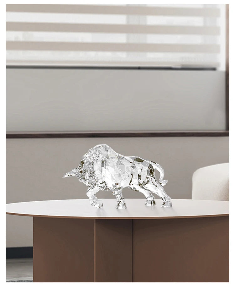 Room Decor Animal Ox Sculpture Ornaments Acrylic Crystal Crafts Statue Living Room Office Desktop Decoration Nordic Artwork Gift