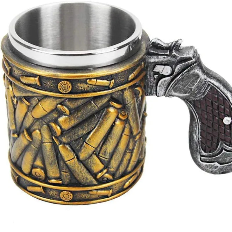 Mugs Coffee Cups Gun Mug with Ammo Bullet Design Beer Stainless steeland Resin Drinkware Fathers Birthday Day Gifts 400ML