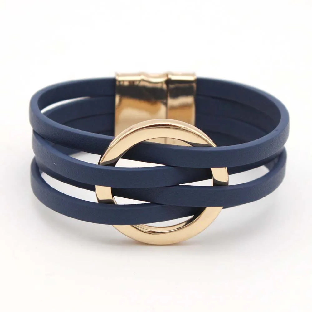Leather Bracelets For Women 2024 Fashion Bracelets & Bangles Elegant Multilayer Wide Wrap Bracelet Female Jewelry Gift