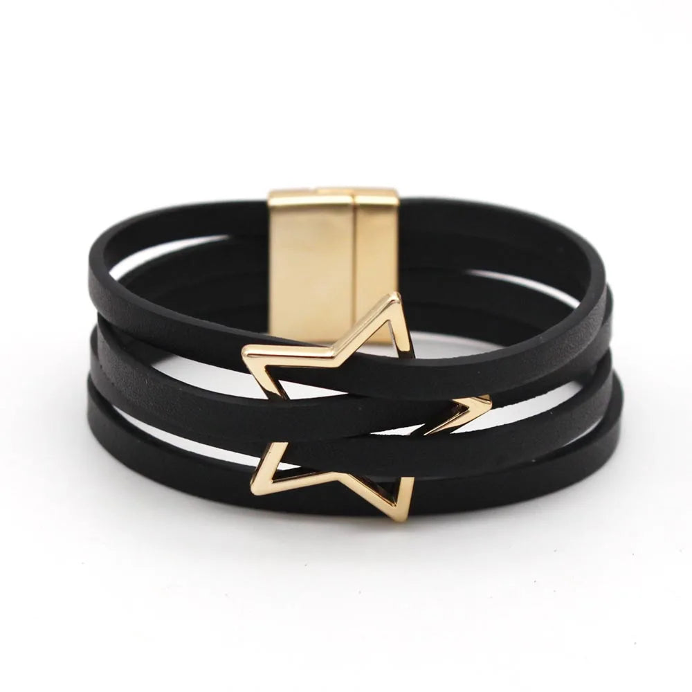 Leather Bracelets For Women 2024 Fashion Bracelets & Bangles Elegant Multilayer Wide Wrap Bracelet Female Jewelry Gift
