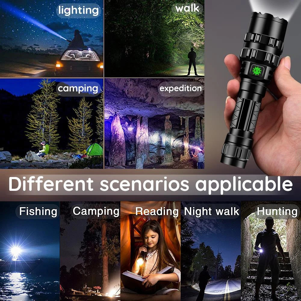 LED Tactical Hunting Torch Flashlight L2 18650 Aluminum Waterproof Outdoor Lighting with Gun Mount +Switch USB Rechargeable Lamp