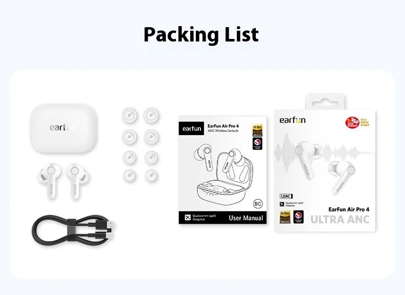 EarFun Air Pro 4 Wireless Earphone HI-FI Bluetooth5.4 Earphones Active Noise Reduction IPX5 Waterproof E-sports PC Gamer Earbuds