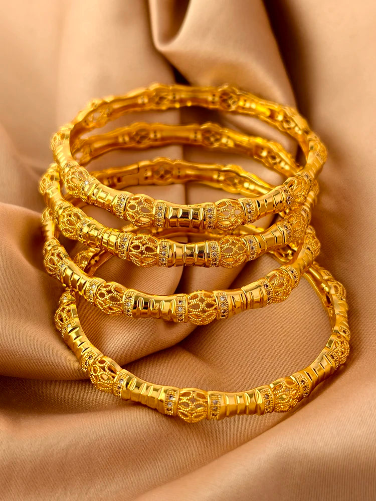 Dubai Gold Plated Bangles For Women Fashion Round Bracelet Flower Bracelet Feast Bijoux