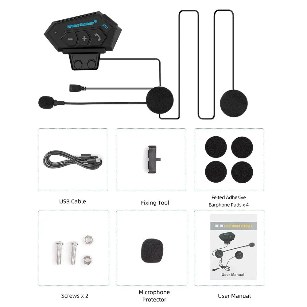Motorcycle Helmet Headset Bluetooth 5.0 Headphone Wireless Hands-free Call Stereo IP67 Waterproof Earphone Music Player Speaker