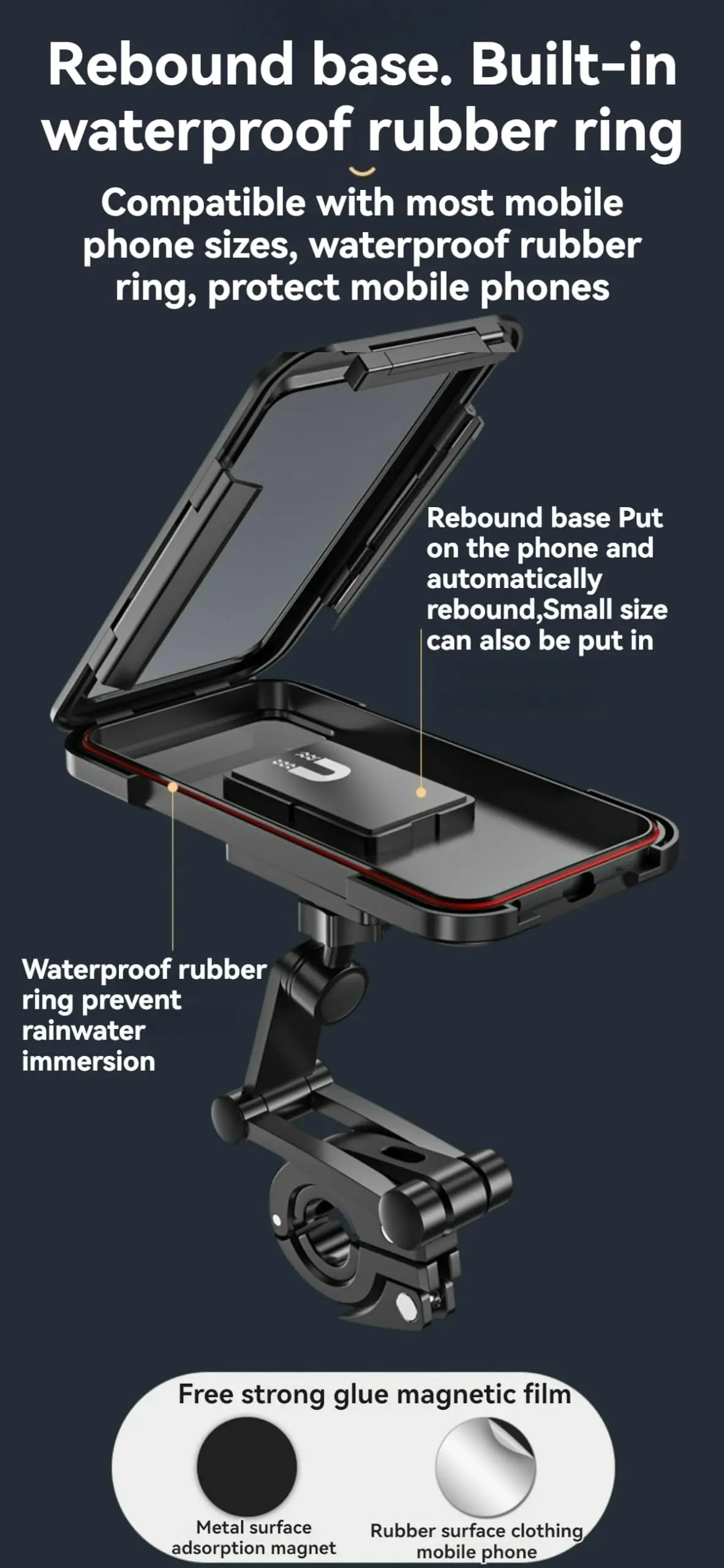 New Adjustable Retractable Bike Phone Holder 360° Rotating Waterproof Anti-Shock Bike/Motorcycle Phone Mount Touchscreen