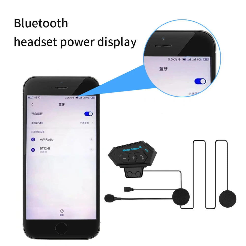 Motorcycle Helmet Headset Bluetooth 5.0 Headphone Wireless Hands-free Call Stereo IP67 Waterproof Earphone Music Player Speaker