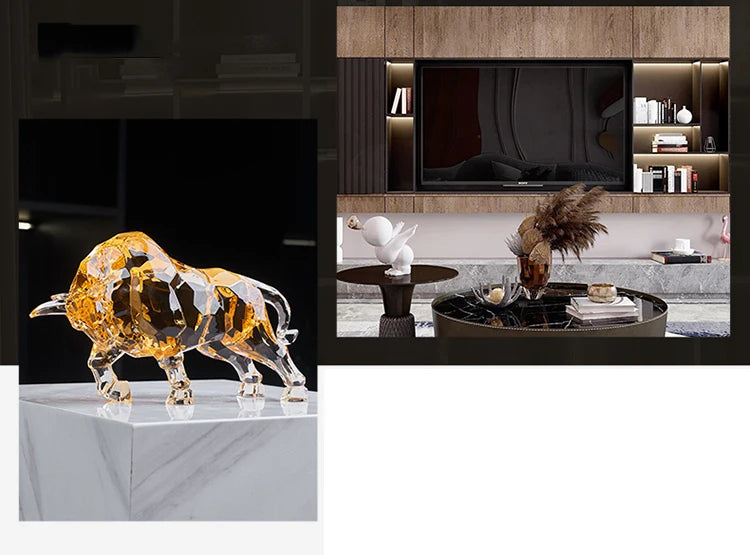 Room Decor Animal Ox Sculpture Ornaments Acrylic Crystal Crafts Statue Living Room Office Desktop Decoration Nordic Artwork Gift
