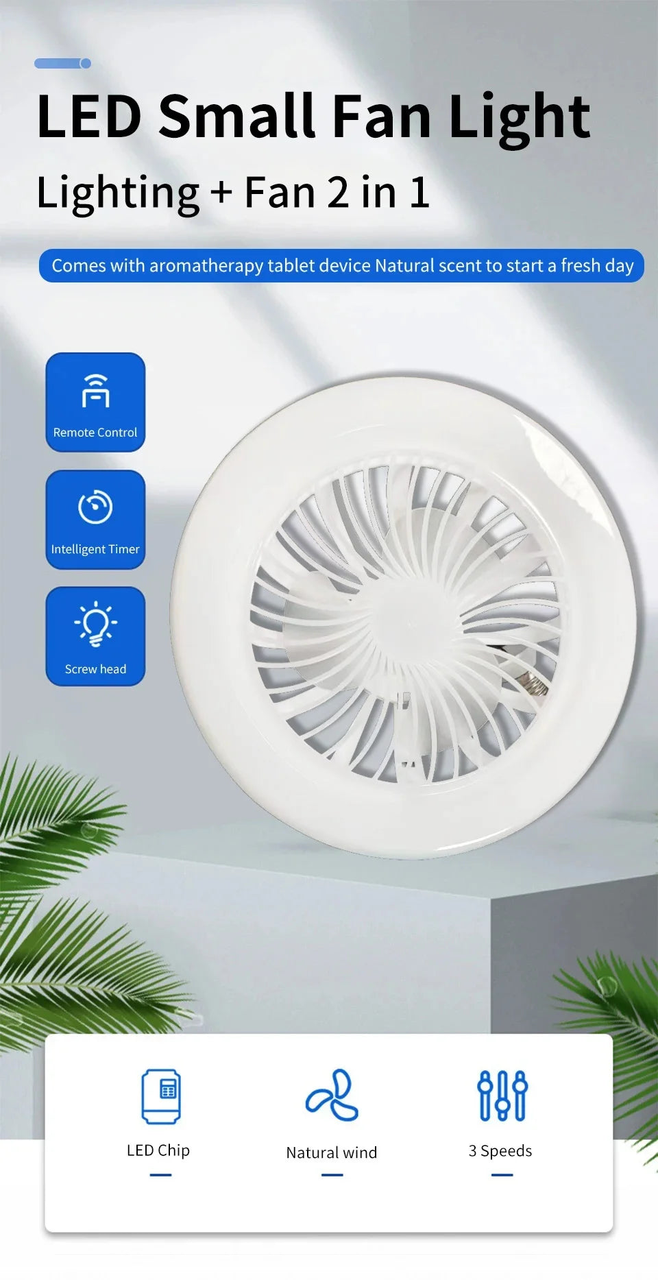 Modern Indoor 30W Ceiling Fan Lamp 360°Rotating with Remote Control E27 Living Room Bedroom Lighting LED Decorative Lights 2in1