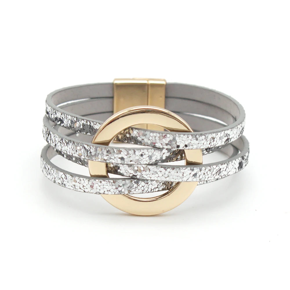 Leather Bracelets For Women 2024 Fashion Bracelets & Bangles Elegant Multilayer Wide Wrap Bracelet Female Jewelry Gift