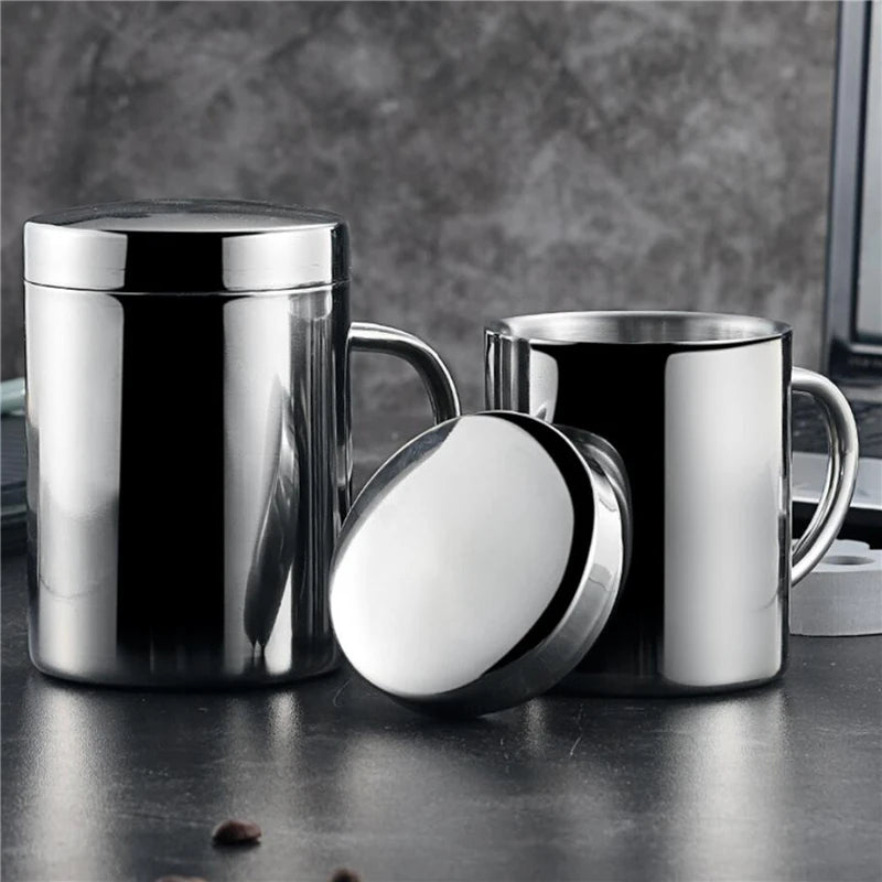 400ML Double Wall Anti Scalding Coffee Mug Insulated Portable Stainless Drink Cup Drinking Cup Steel Polishing Beer Tea Juice