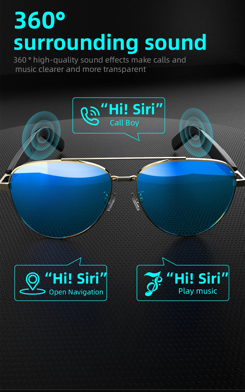 Bluetooth 5.4 Glasses Headphones Wireless Glasses Earphones Air Conduction Headsets HiFi Noise Reduction Earbuds Outdoor Sport