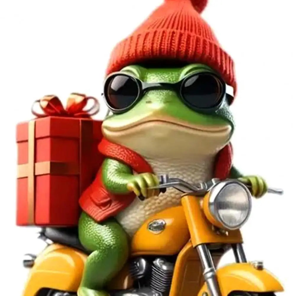 Frog Pendant Festive Christmas Frog Ornament Cartoon Frog Riding Motorcycle with Santa Hat Acrylic Xmas Tree Hanging for Window