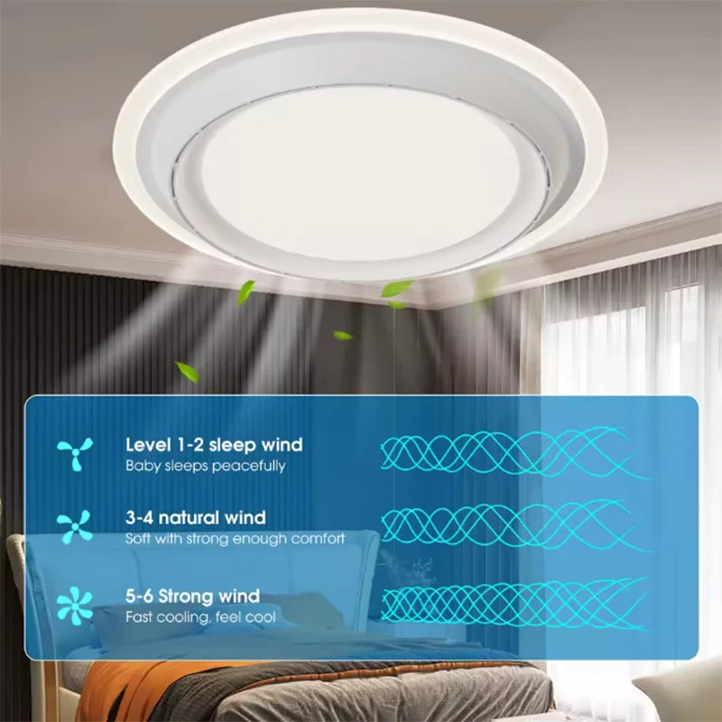 Modern Bladeless Ceiling Fan Lamps Bedroom Round Vaneless Ceiling Lamp Fan Remote Dimmable Bladeless ventilate Fan Circulator