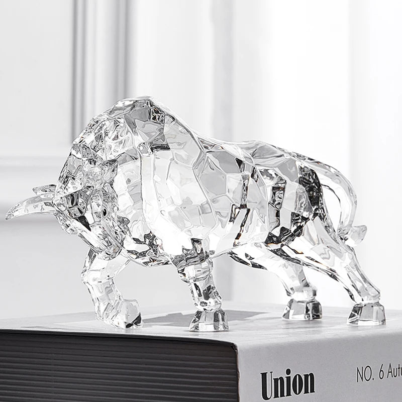 Room Decor Animal Ox Sculpture Ornaments Acrylic Crystal Crafts Statue Living Room Office Desktop Decoration Nordic Artwork Gift
