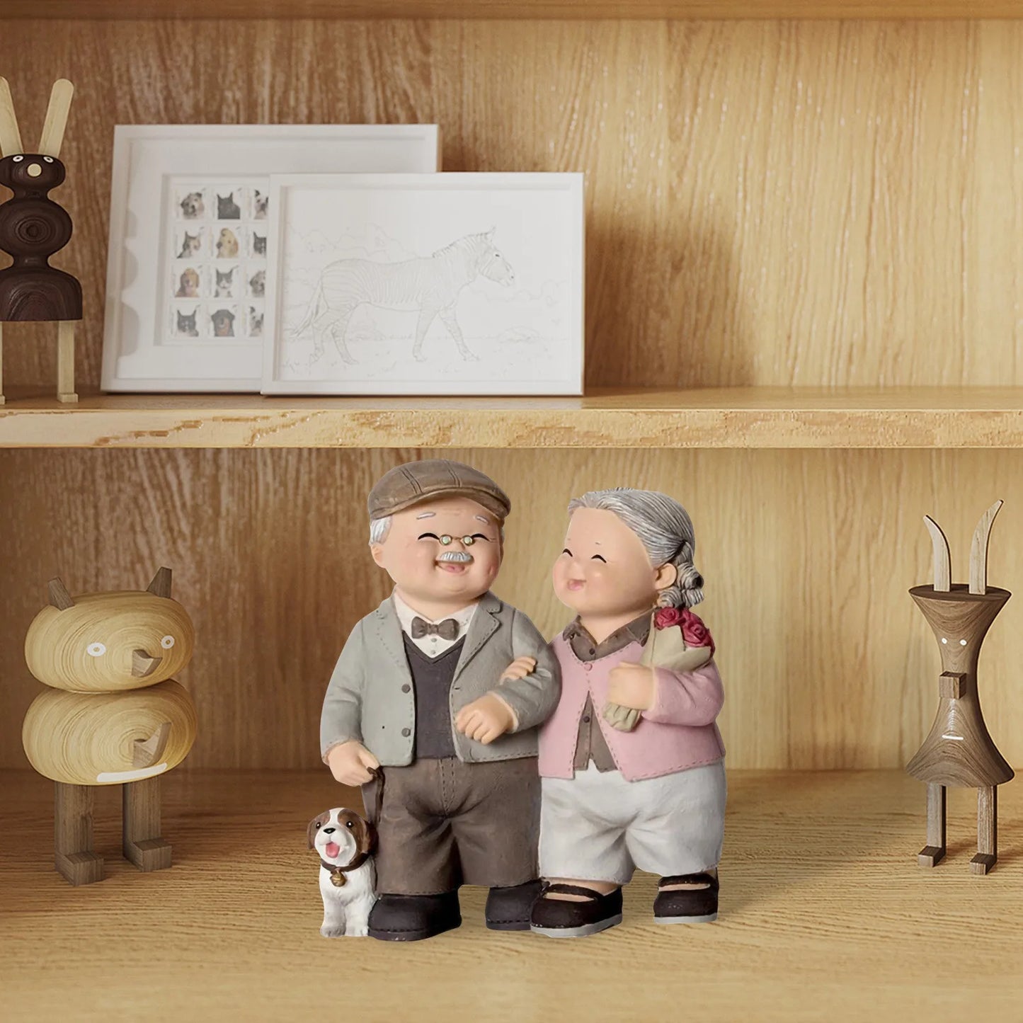 Cute Mini Grandpa Grandma Walking Decoration Desktop Ornament Suitable As An Unforgettable Wedding Anniversary Gift