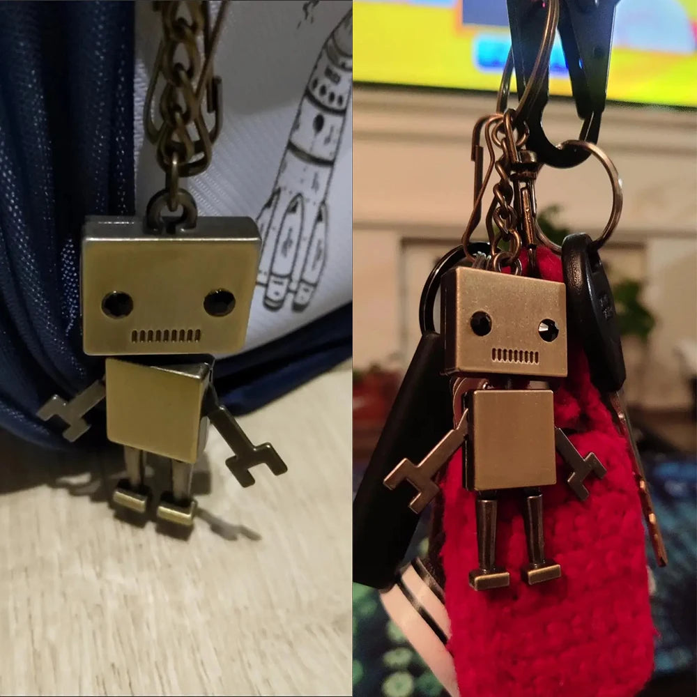 Vintage Mechanical Screw Robot Keychain Creative Movable Joint Steampunk Robot Car Key Holder For Men Backpack Pendants